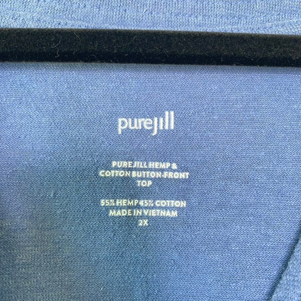 PureJill Blue Hemp & Cotton Button Front Short Sleeve Top Lagenlook Size 2X - Picture 4 of 8